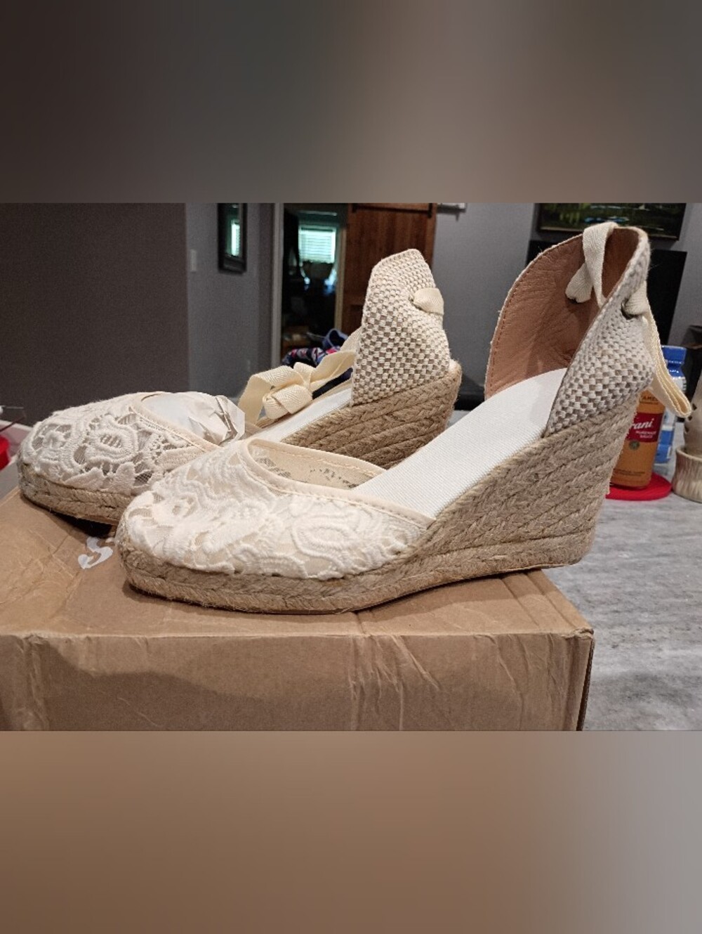 Soludos Cream Lace Espadrille Wedge Sandals